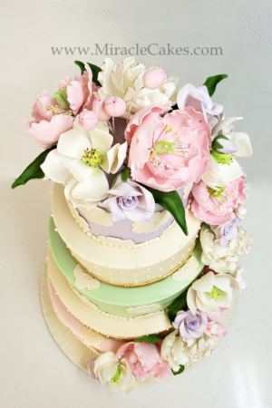 Wedding cake with spring flowers
